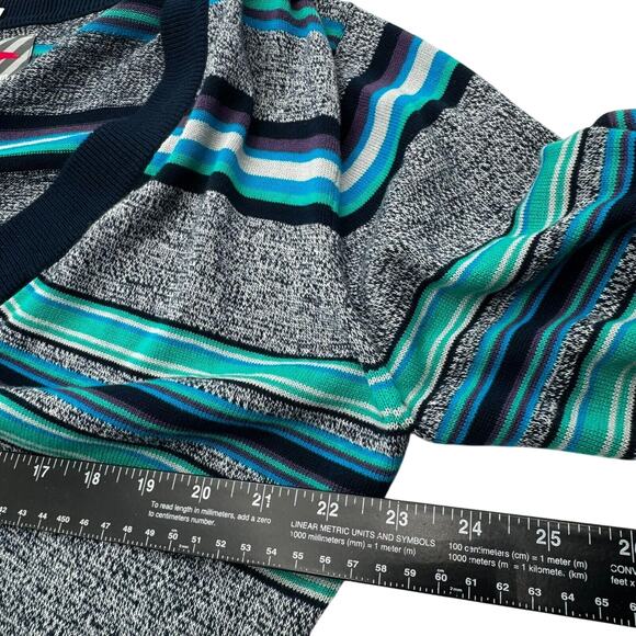 MODERN AMUSEMENT NWT Men's‎ Large Blue Gray Striped Button Up Cardigan Sweater - Picture 8 of 10